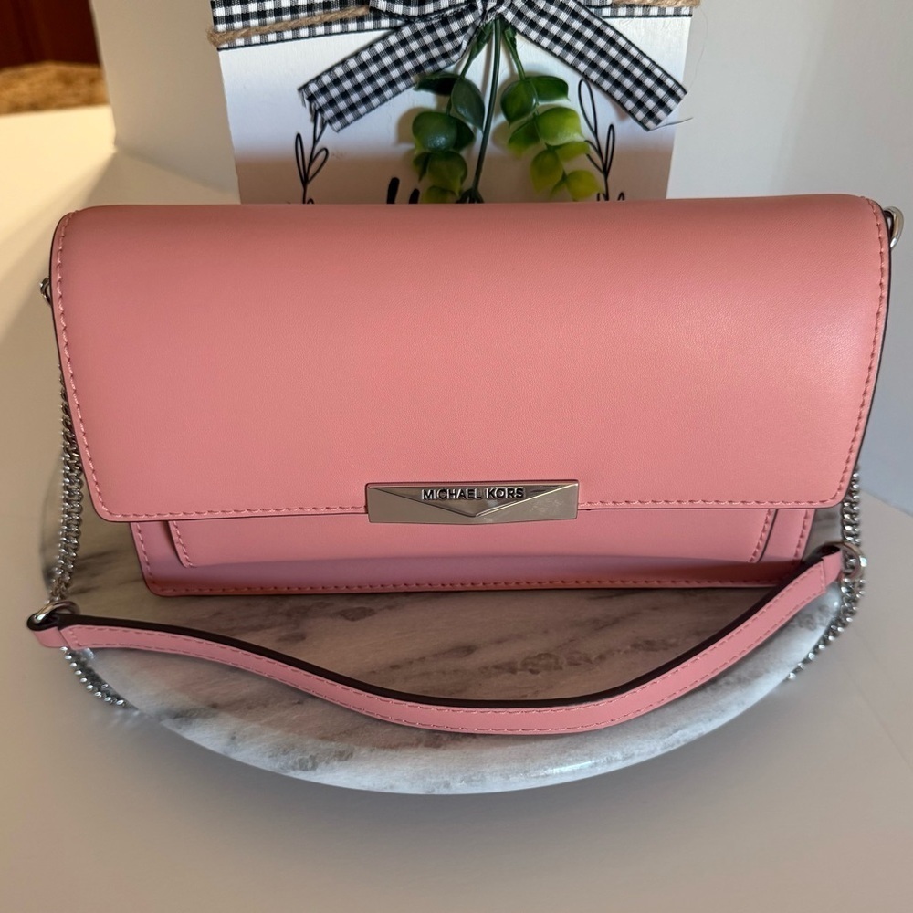 Michael Kors Leather Suede Crossbody Handbag Magnetic Closure Pink Primrose